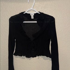 Wild Fable Black Ruffle Tie-Front Blouse